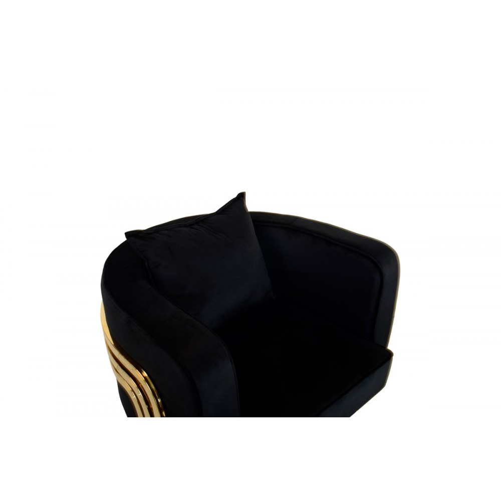 Πολυθρόνα "ROBLU" από βελούδο/μέταλλο σε χρώμα μαύρο/χρυσό 72x77.4x70