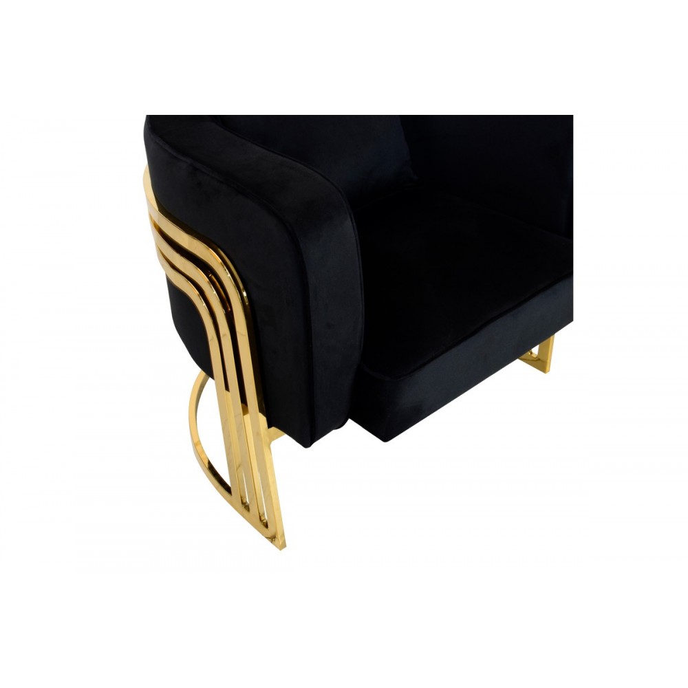 Πολυθρόνα "ROBLU" από βελούδο/μέταλλο σε χρώμα μαύρο/χρυσό 72x77.4x70