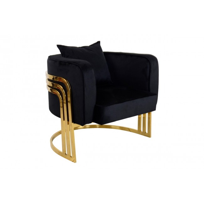 Πολυθρόνα "ROBLU" από βελούδο/μέταλλο σε χρώμα μαύρο/χρυσό 72x77.4x70