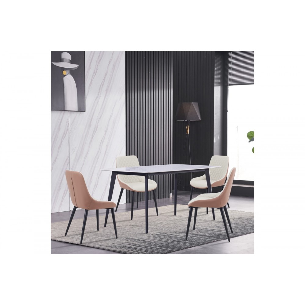 Καρέκλα "KOMME" από pu/μέταλλο σε χρώμα μπεζ/μαύρο 49x57x84