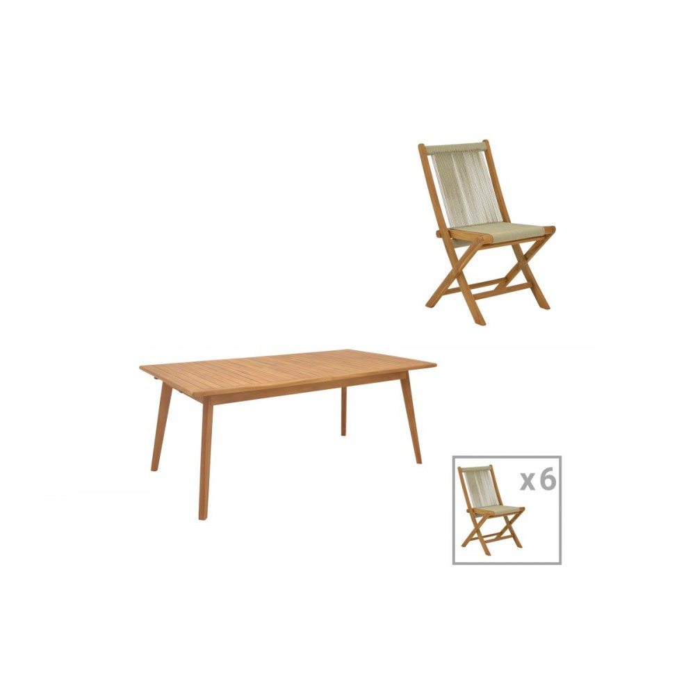 Τραπεζαρία 7τμχ "BANOU-PINO" από ξύλο/σχοινί σε χρώμα φυσικό 180/240x100x75