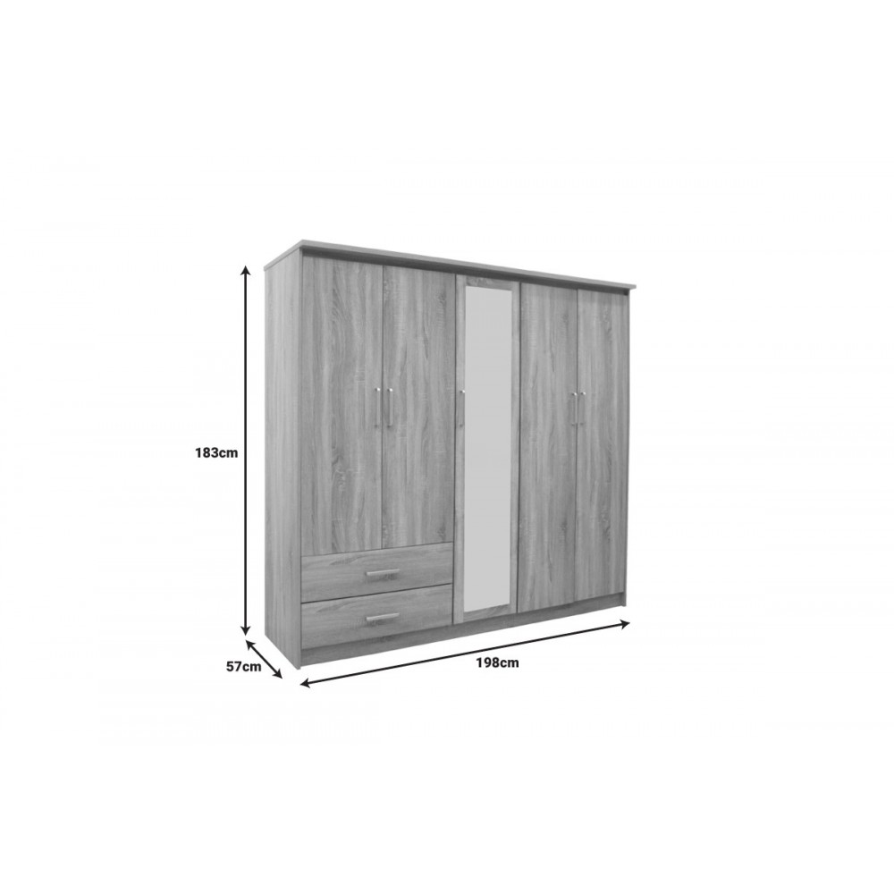 Ντουλάπα πεντάφυλλη "OLYMPUS" σε χρώμα φυσικό 198x57x183