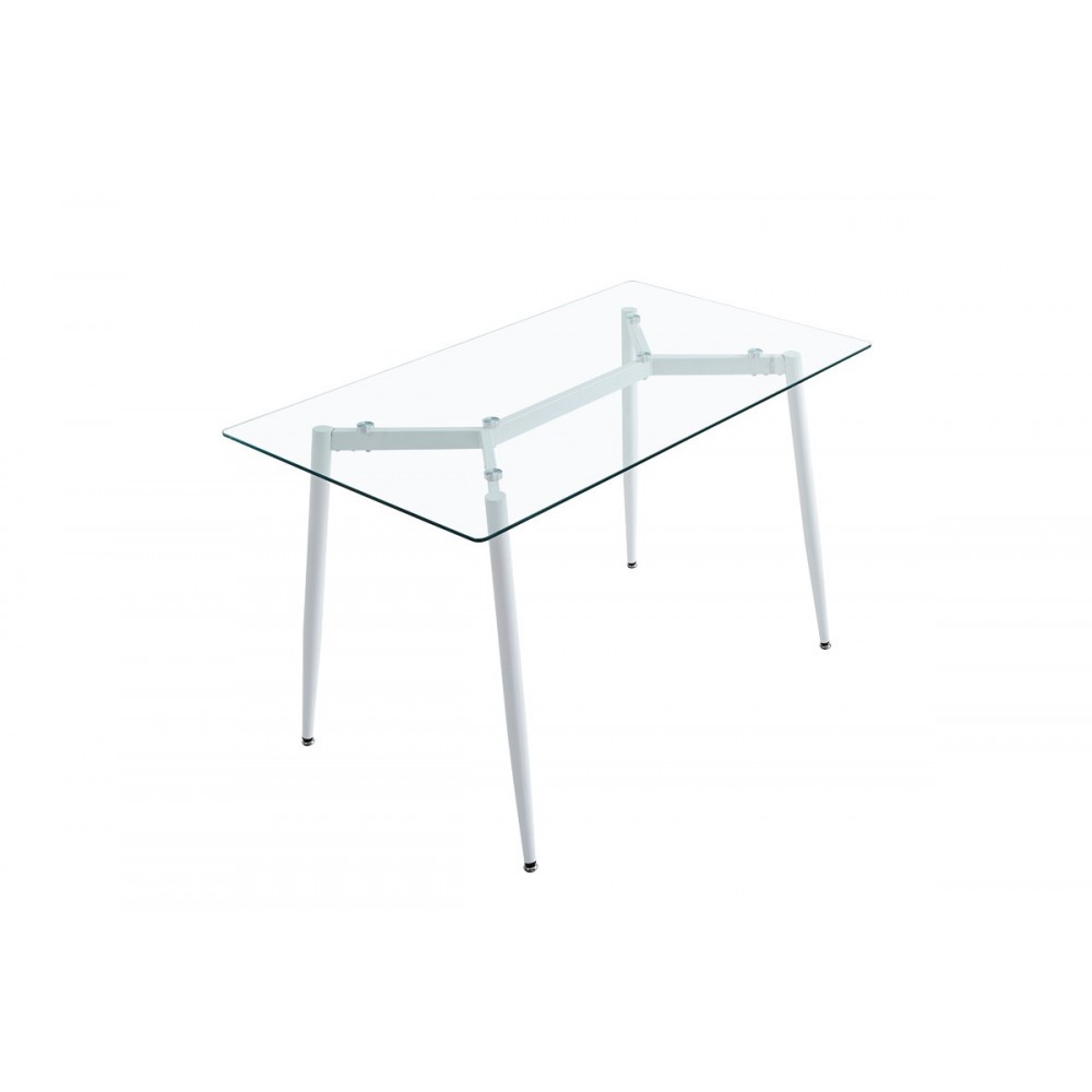 Τραπέζι "QUANA" από γυαλί/μέταλλο σε χρώμα λευκό 120x70x75