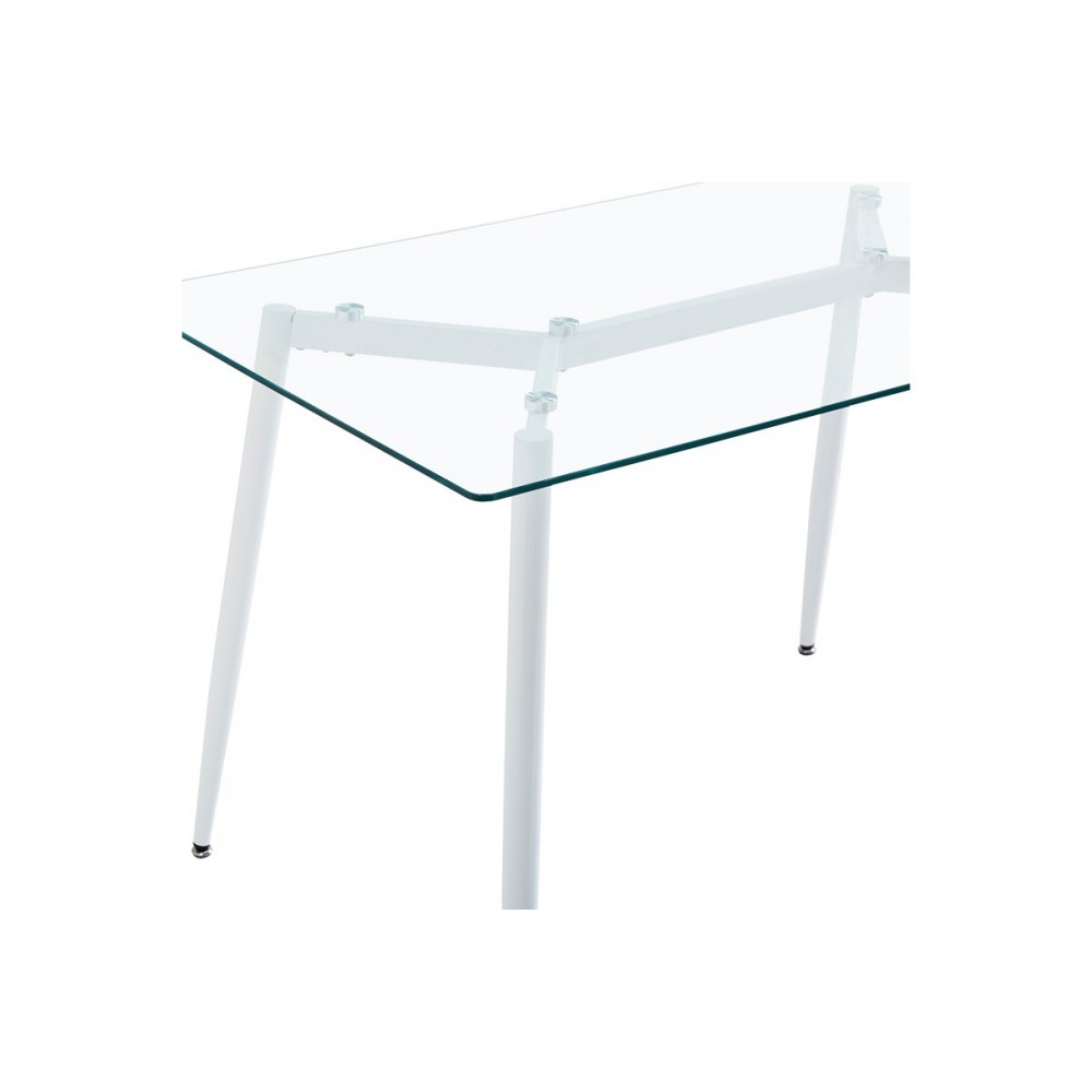 Τραπέζι "QUANA" από γυαλί/μέταλλο σε χρώμα λευκό 120x70x75