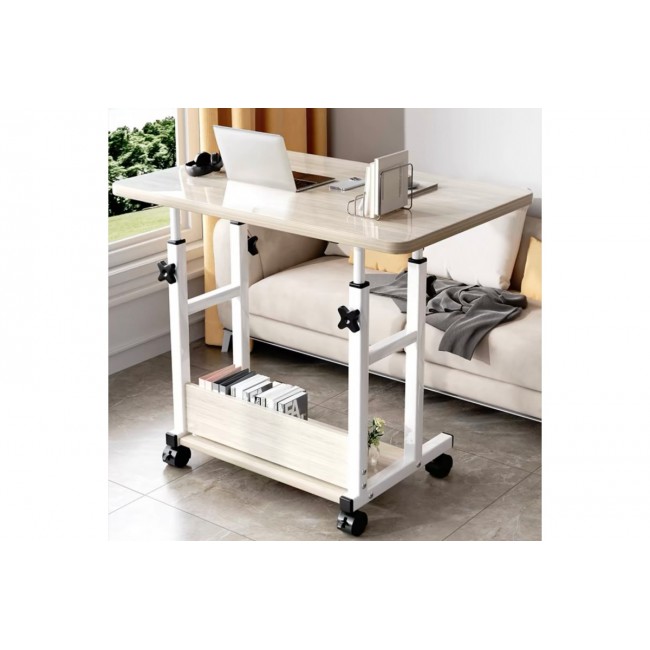 Γραφείο τροχήλατο "STOLU" από mdf/μέταλλο σε χρώμα φυσικό/λευκό 60x40x68