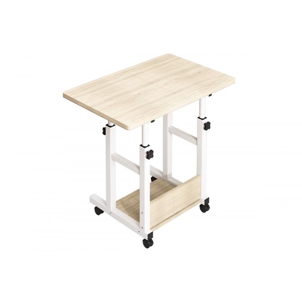 Γραφείο τροχήλατο "STOLU" από mdf/μέταλλο σε χρώμα φυσικό/λευκό 60x40x68