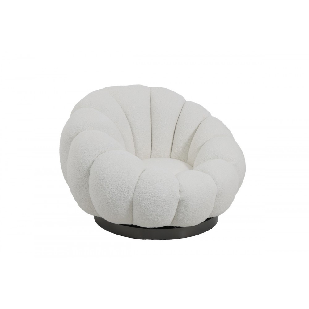 Πολυθρόνα περιστρεφόμενη "NESTER" από μπουκλέ ύφασμα σε χρώμα λευκό 98x97x69