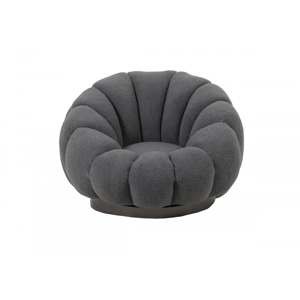 Πολυθρόνα περιστρεφόμενη με σκαμπό "NESTER" από μπουκλέ ύφασμα σε χρώμα γκρι 98x97x69
