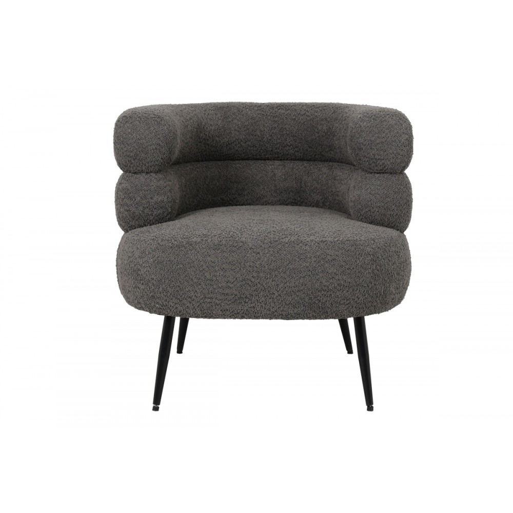 Πολυθρόνα "FOLEJA" από μπουκλέ ύφασμα/μέταλλο σε χρώμα σκούρο γκρι/μαύρο 76x75x72