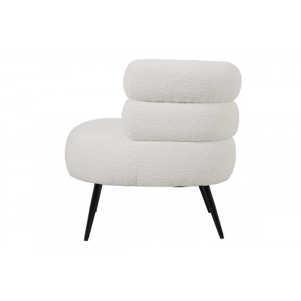 Πολυθρόνα "FOLEJA" από μπουκλέ ύφασμα/μέταλλο σε χρώμα λευκό/μαύρο 76x75x72