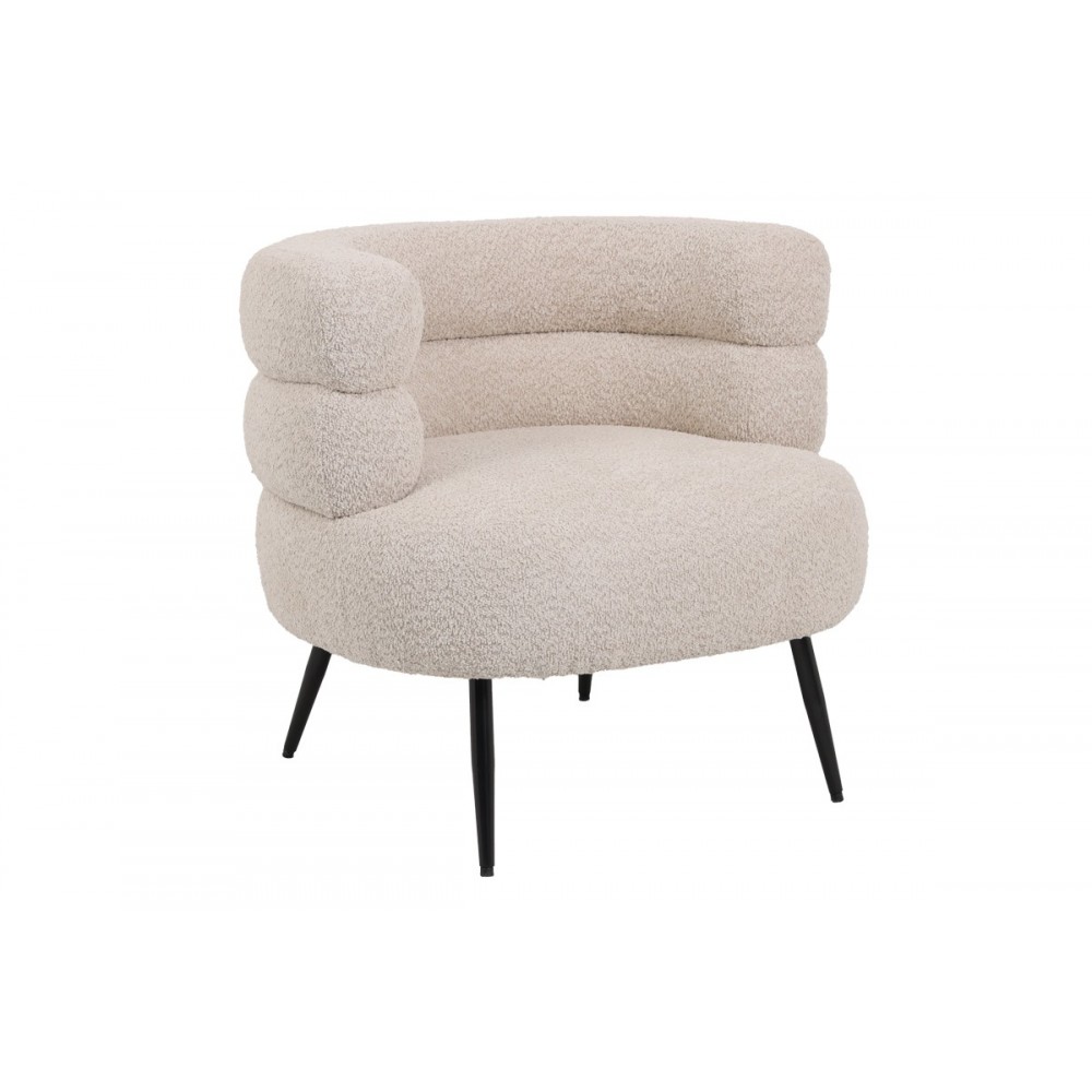 Πολυθρόνα "FOLEJA" από μπουκλέ ύφασμα/μέταλλο σε χρώμα μπεζ/μαύρο 76x75x72