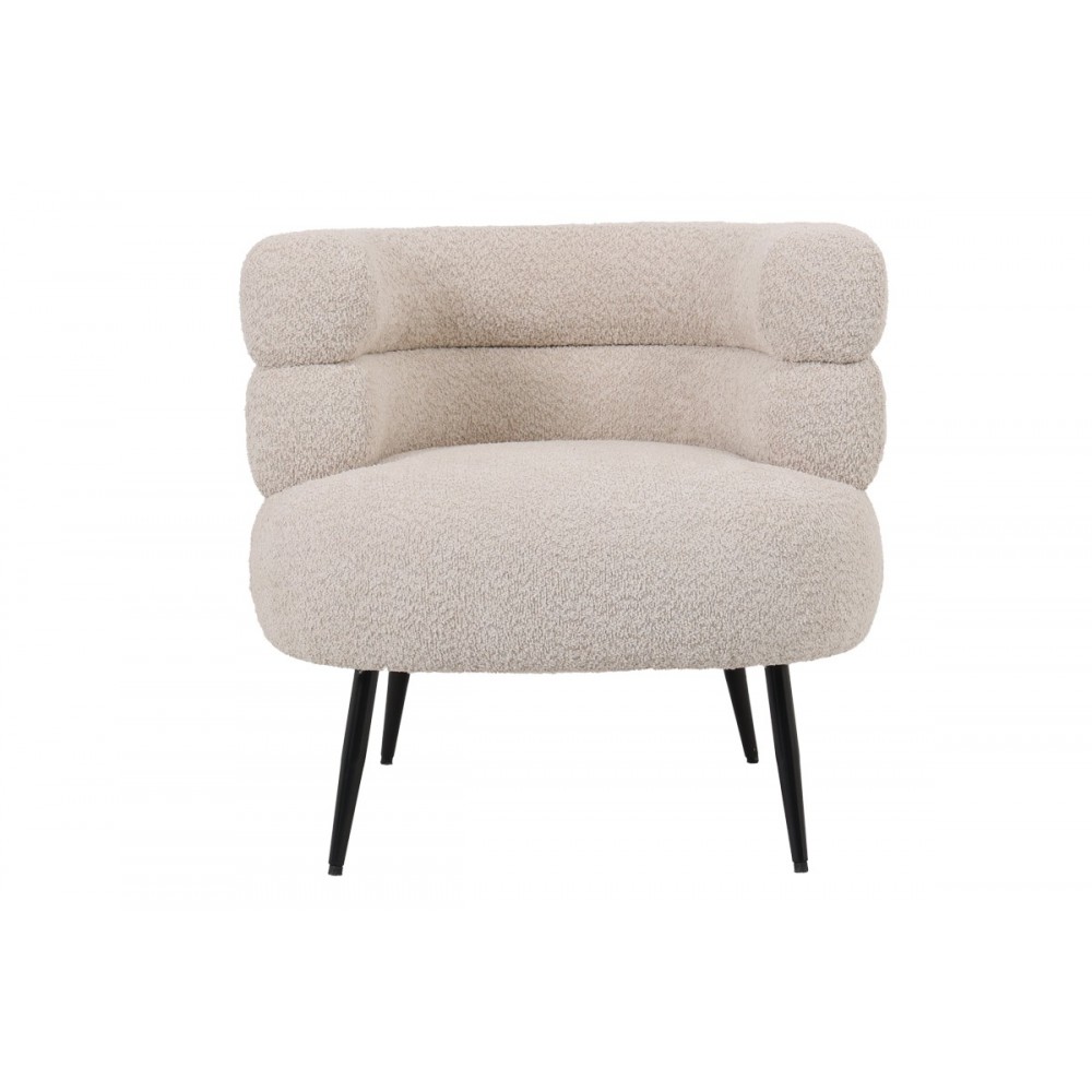 Πολυθρόνα "FOLEJA" από μπουκλέ ύφασμα/μέταλλο σε χρώμα μπεζ/μαύρο 76x75x72