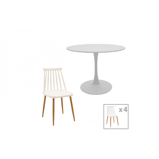 Τραπεζαρία 5τμχ "AURORA-BALOU" από pp/mdf σε χρώμα λευκό/φυσικό Φ100x75