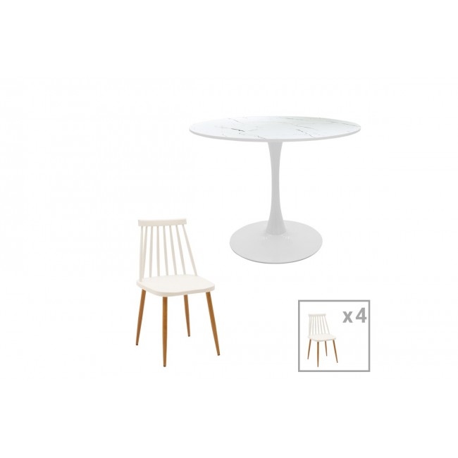 Τραπεζαρία 5τμχ "AURORA-BALOU I" από pp/mdf σε χρώμα λευκό/φυσικό Φ120x75