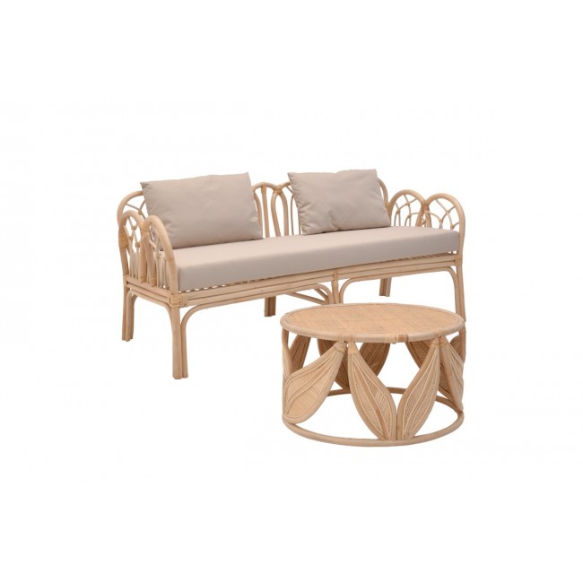 Σαλόνι 2τμχ "YTRONE-SIDERTY" από rattan σε χρώμα φυσικό Φ80x45