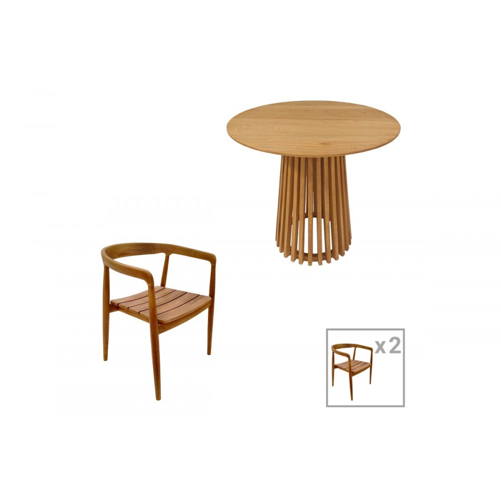 Τραπεζαρία 3τμχ "NOODY-KENDA" από ξύλο σε χρώμα φυσικό Φ80x75