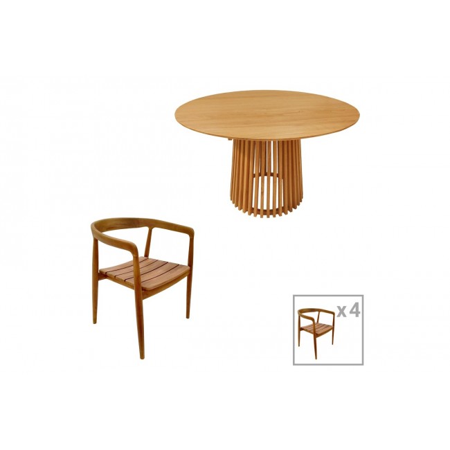 Τραπεζαρία 5τμχ "NOODY-KENDA" από ξύλο σε χρώμα φυσικό Φ120x75