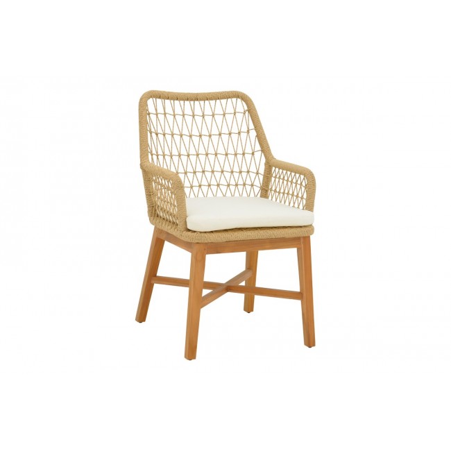 Τραπεζαρία 7τμχ "ELAIZA-WOOLY" από ξύλο/σχοινί σε χρώμα φυσικό/μπεζ 220x90x75