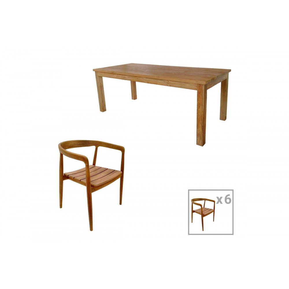 Τραπεζαρία 7τμχ "NOODY-WOOLY" από ξύλο σε χρώμα φυσικό 220x90x75