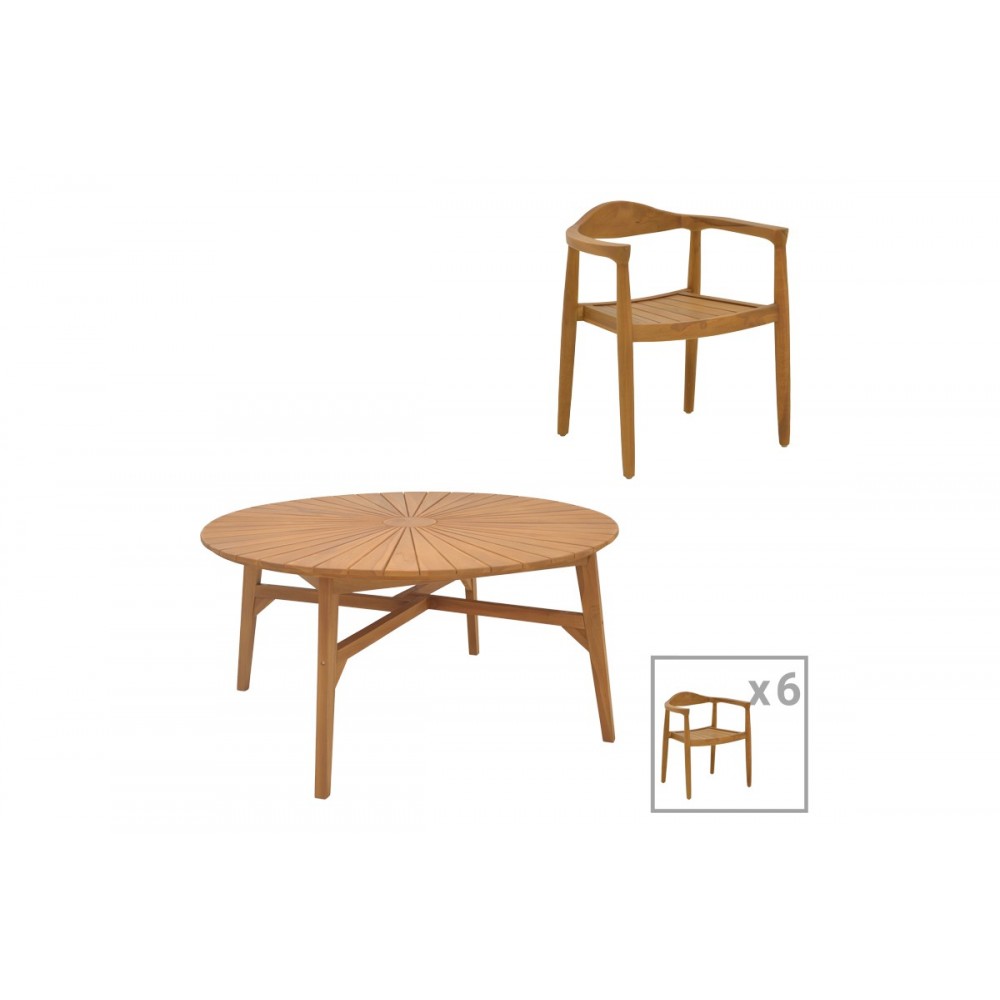 Τραπεζαρία 7τμχ "GANNY-COLEN" από ξύλο σε χρώμα φυσικό Φ150x75