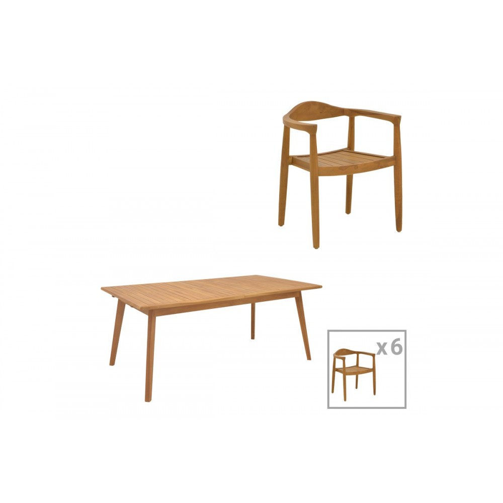 Τραπεζαρία 7τμχ "GANNY-PINO" από ξύλο σε χρώμα φυσικό 180/240x100x75