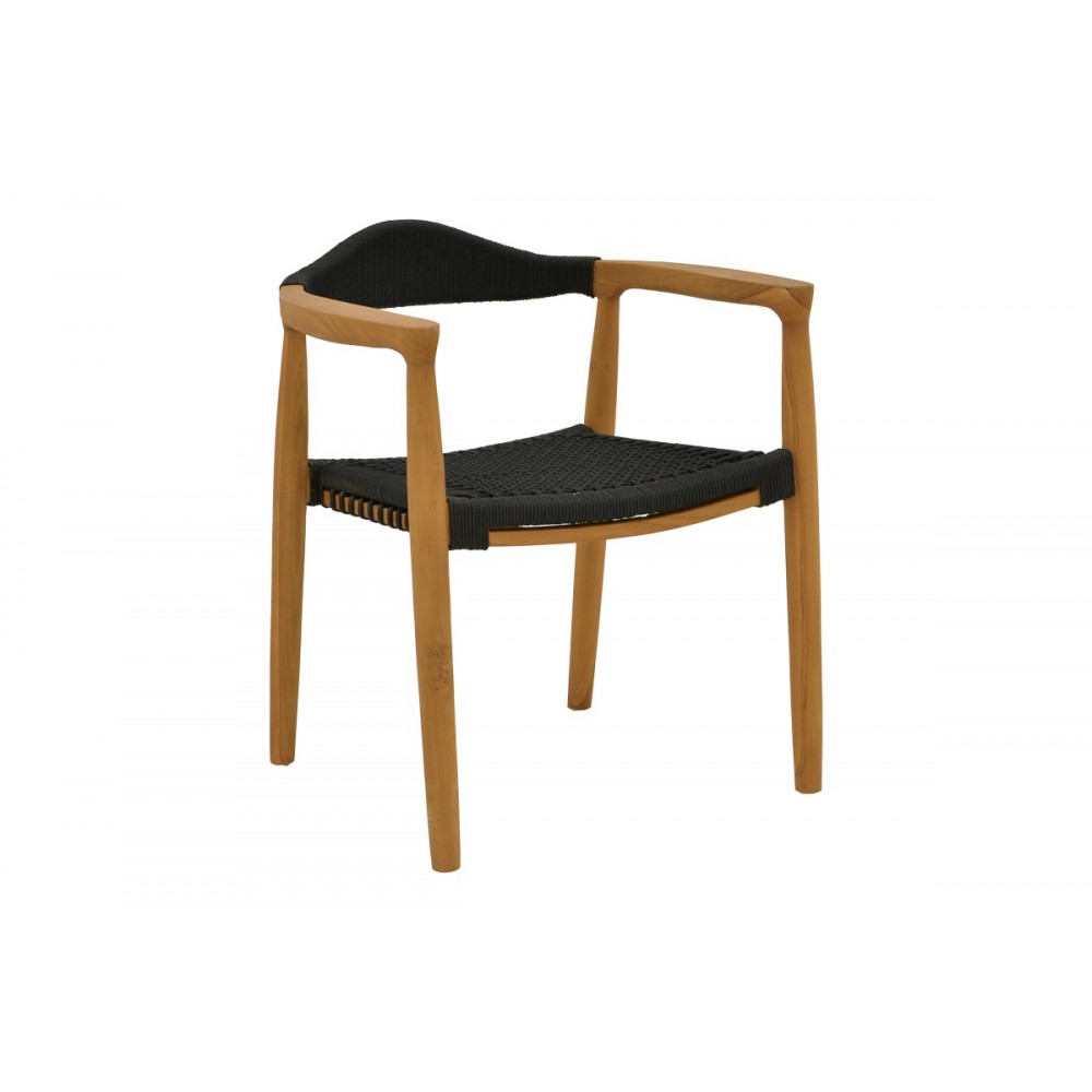 Τραπεζαρία 9τμχ "GANNY-PINO" από ξύλο/σχοινί σε χρώμα φυσικό/μαύρο 180/240x100x75