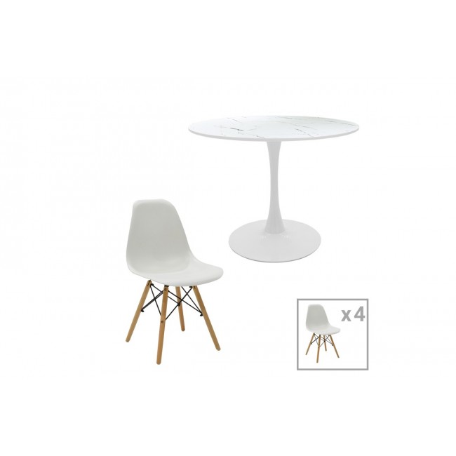 Τραπεζαρία 5τμχ "JULITA-BALOU I" από pp/mdf σε λευκό/φυσικό χρώμα Φ120x75