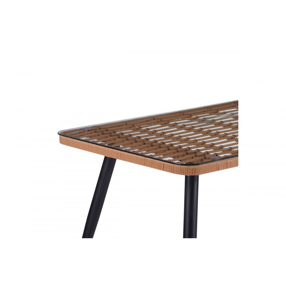 Τραπέζι "NAOKI" από rattan/μέταλλο σε χρώμα φυσικό/μαύρο 140x80x78
