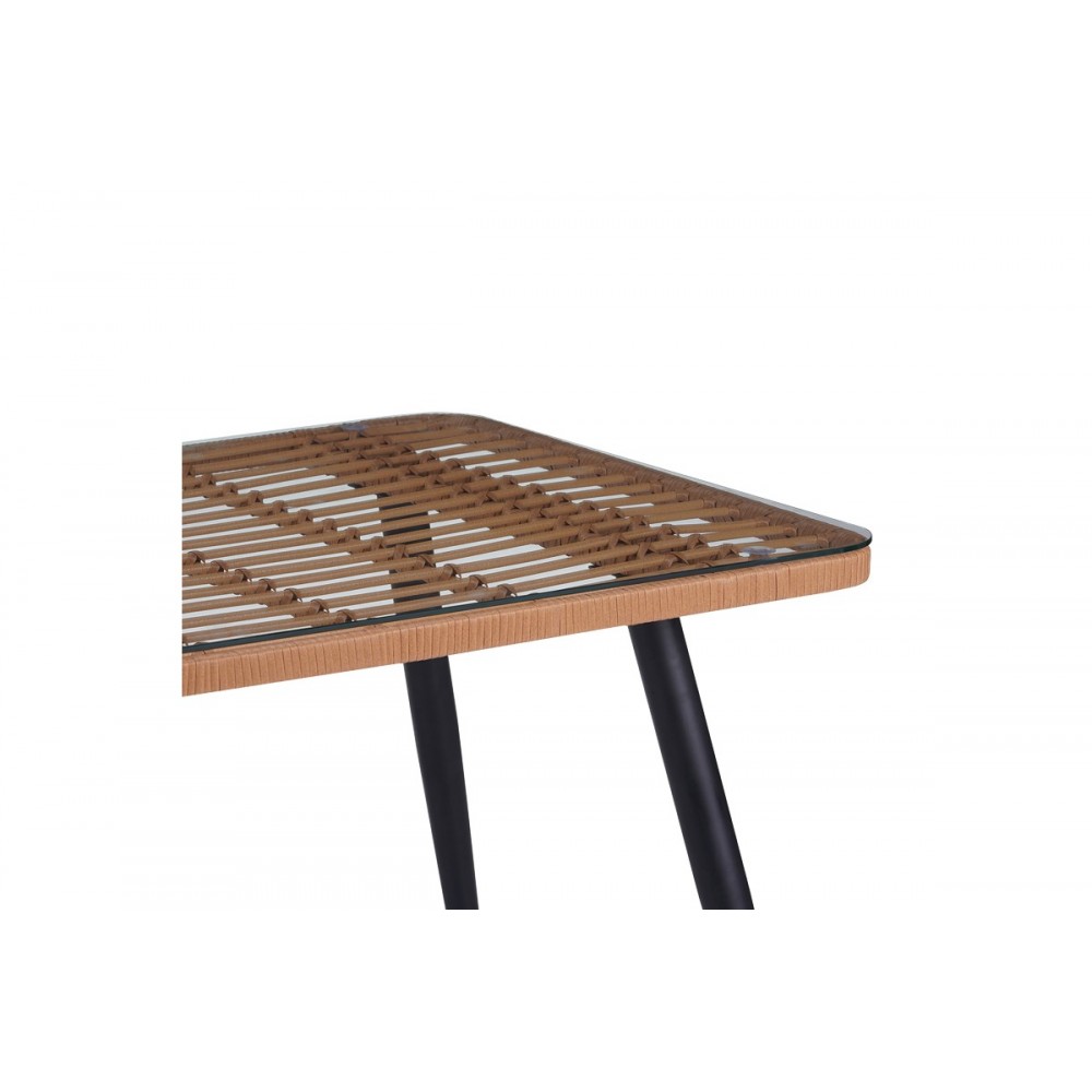 Τραπέζι "NAOKI" από rattan/μέταλλο σε χρώμα φυσικό/μαύρο 140x80x78