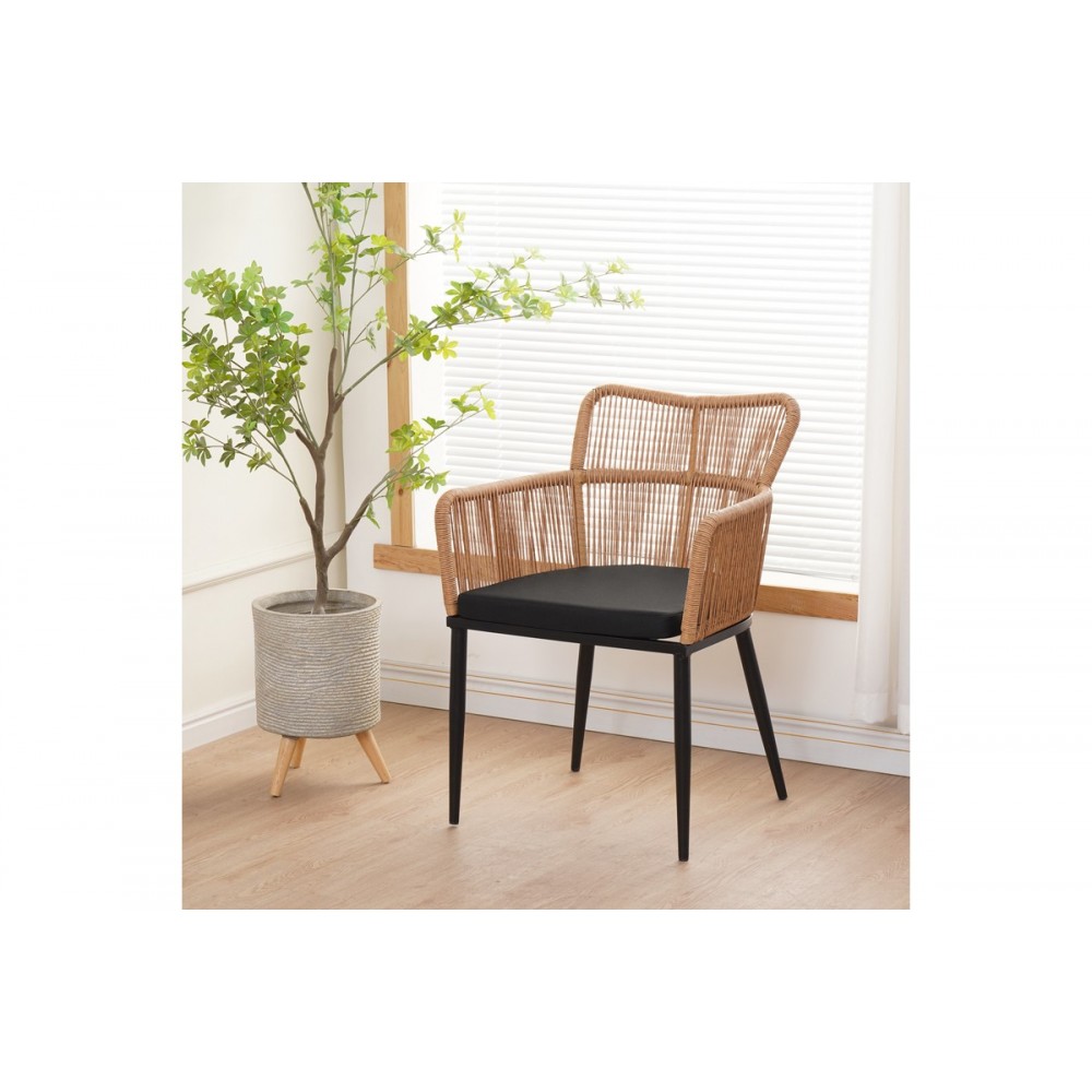 Πολυθρόνα "NAOKI" από rattan/μέταλλο σε χρώμα φυσικό/μαύρο 59x62.5x78