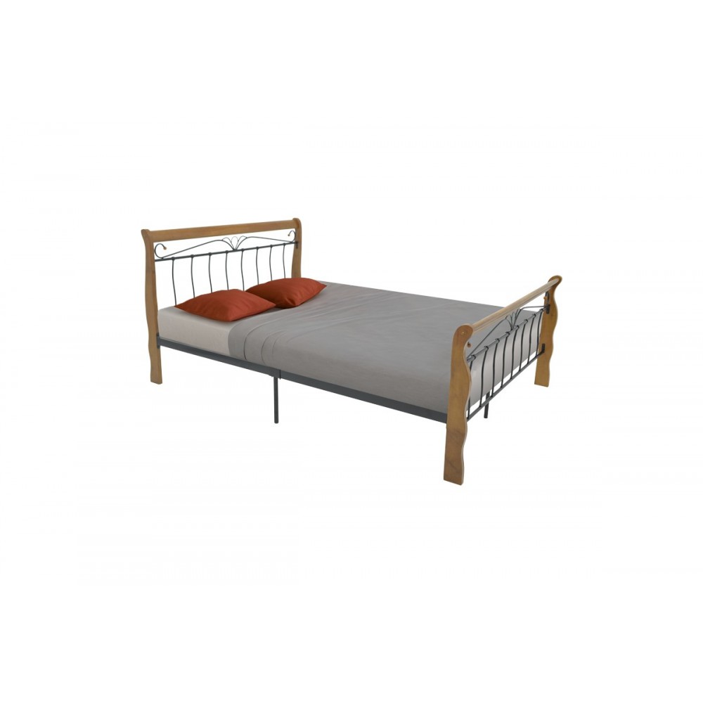 Κρεβάτι "VERPEN" από ξύλο/μέταλλο σε χρώμα καρυδί/μαύρο 155x200x102