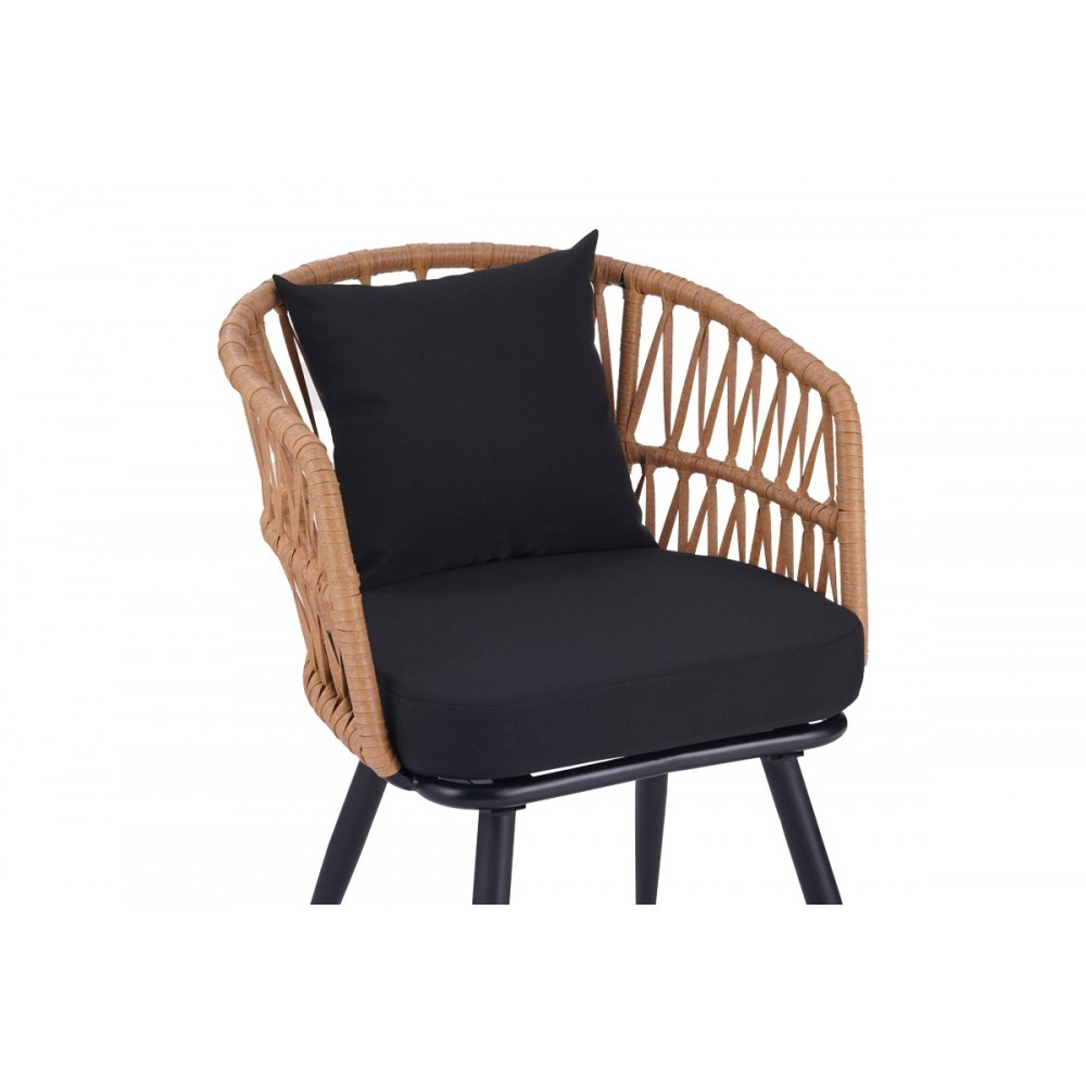 Πολυθρόνα "NAOKI" από rattan/μέταλλο σε χρώμα φυσικό/μαύρο 62x60x80