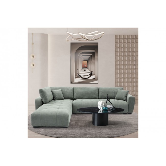 Kαναπές "GIANCO" δεξιά γωνία από ύφασμα σε χρώμα μέντα 298x208x85