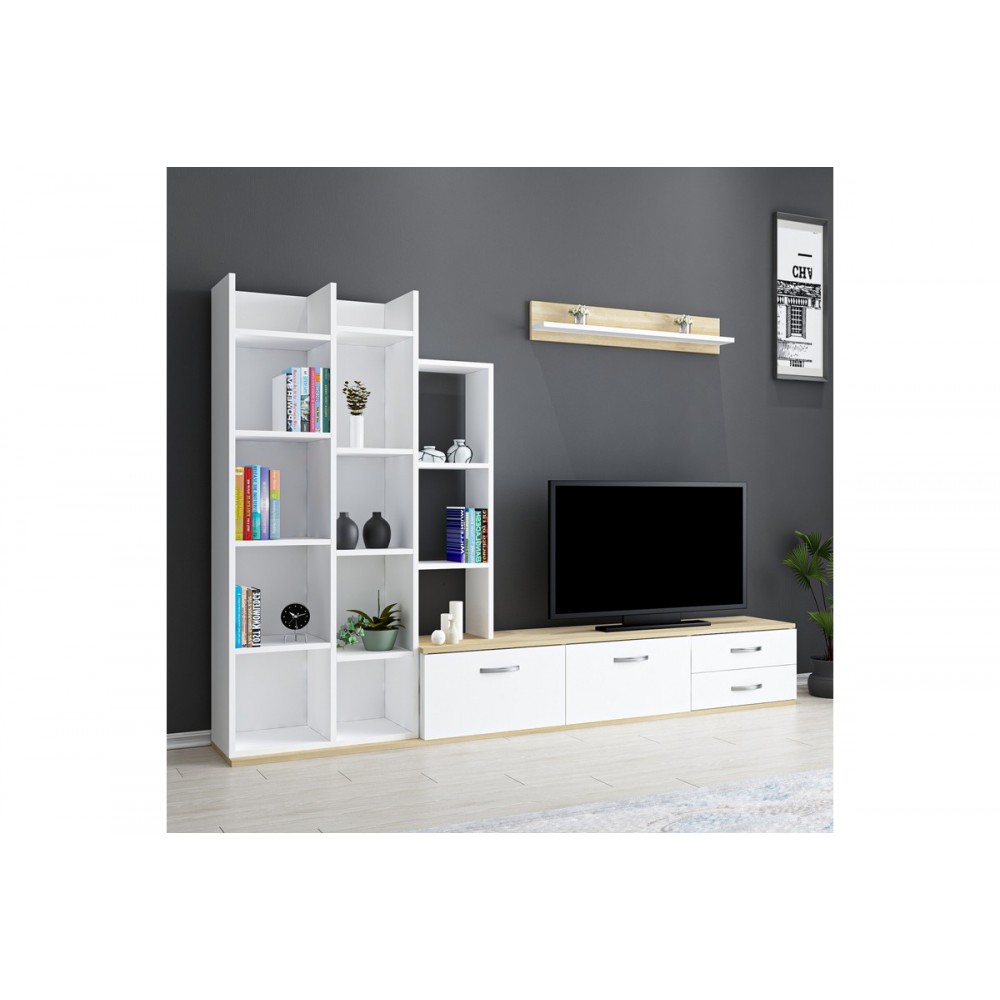 Σύνθεση σαλονιού "LEMAN" σε χρώμα λευκό/οακ 240x35x154