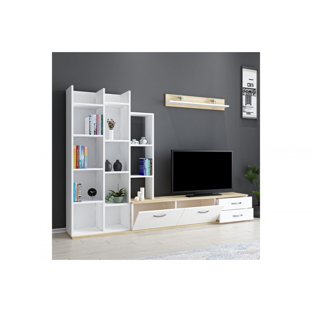 Σύνθεση σαλονιού "LEMAN" σε χρώμα λευκό/οακ 240x35x154