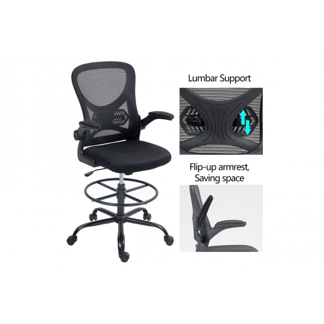 Καρέκλα γραφείου "DERZIO" από mesh ύφασμα σε χρώμα μαύρο 62x53x131