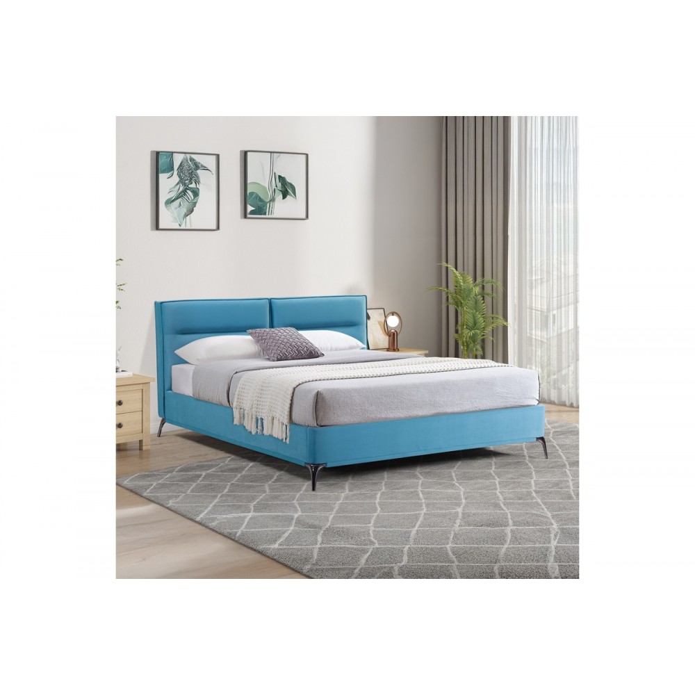 Κρεβάτι "IKINA" από βελούδο σε χρώμα πετρόλ 176x223x100