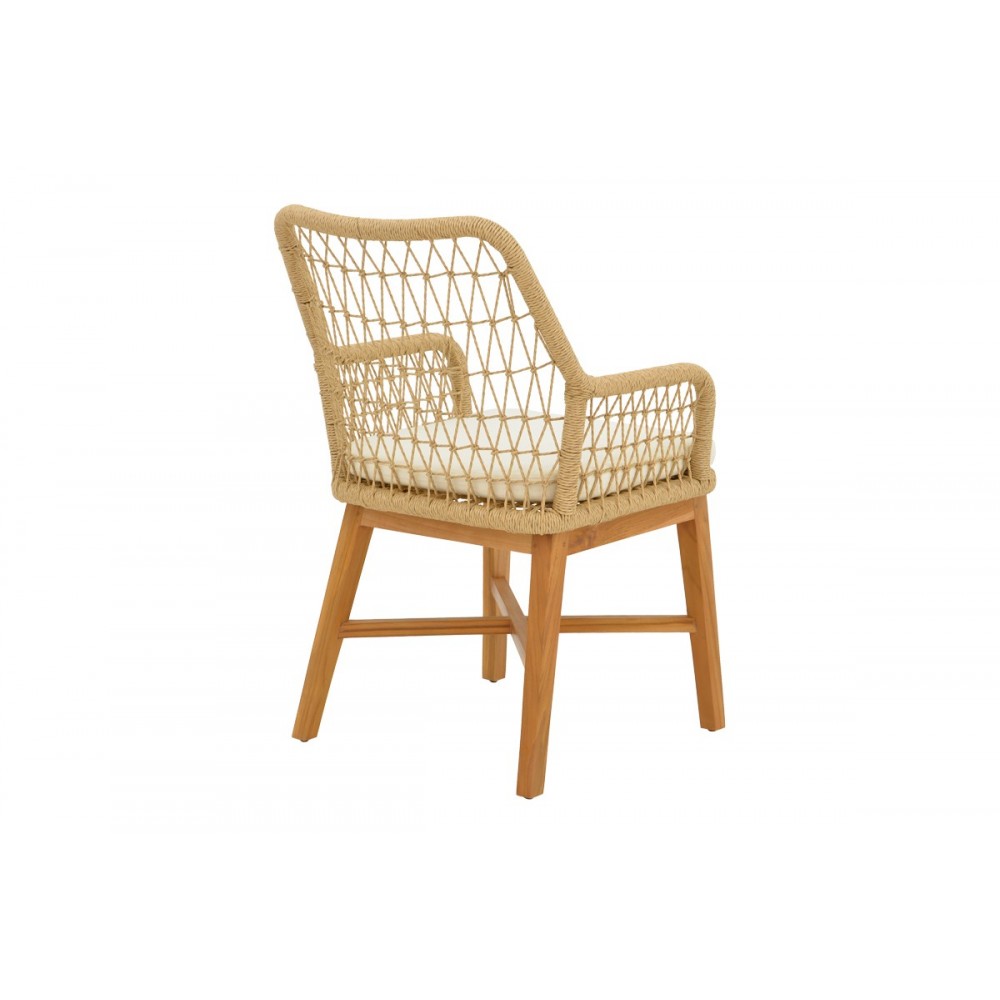 Τραπεζαρία 5τμχ "ELAIZA-KENDA" από ξύλο/σχοινί σε χρώμα φυσικό/μπεζ Φ80x75