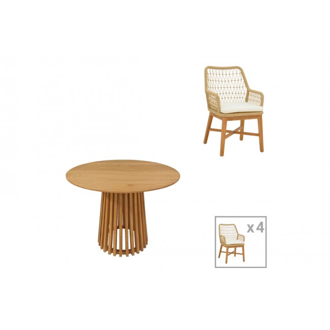 Τραπεζαρία 5τμχ "ELAIZA-KENDA" από ξύλο/σχοινί σε χρώμα φυσικό/μπεζ Φ80x75