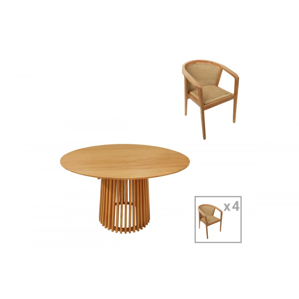 Τραπεζαρία 5τμχ "GRANNY-KENDA" από ξύλο/σχοινί σε χρώμα φυσικό/μπεζ Φ120x75