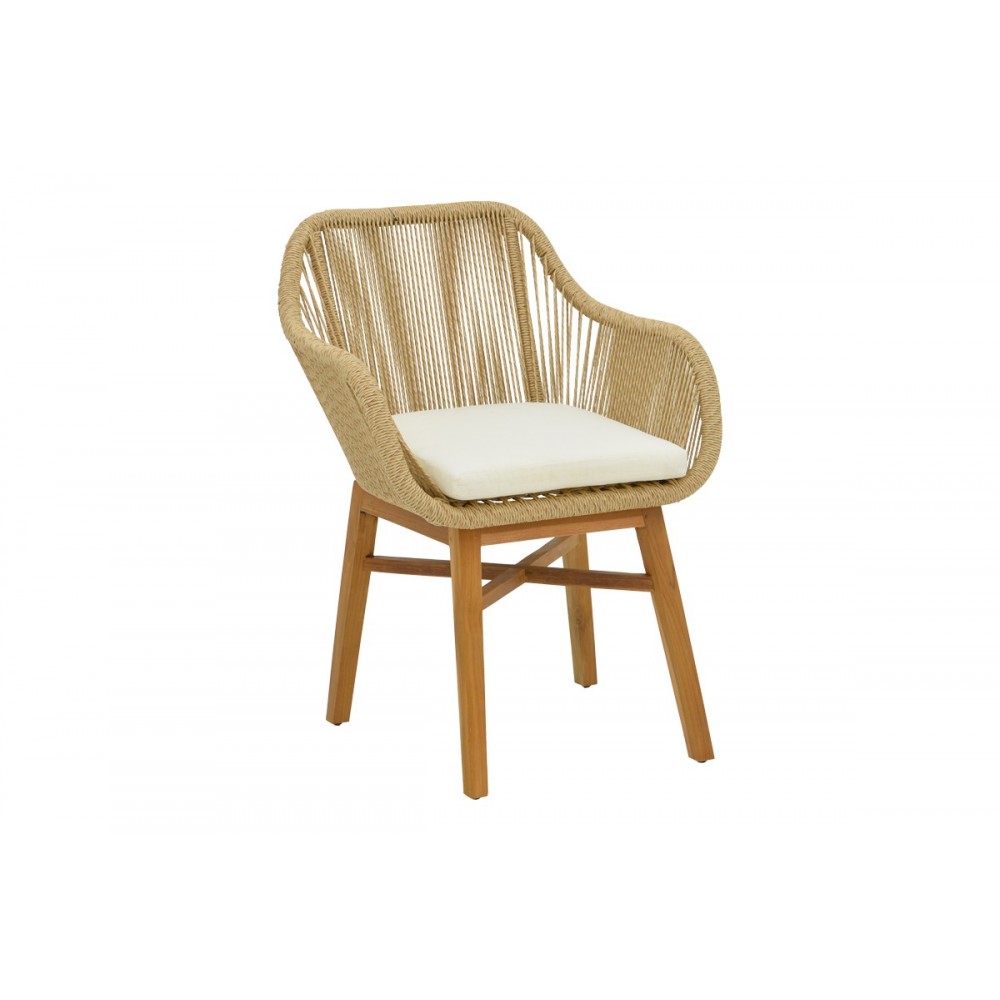 Τραπεζαρία 7τμχ "KALIE-WOOLY" από ξύλο/σχοινί σε χρώμα φυσικό/μπεζ 220x90x75