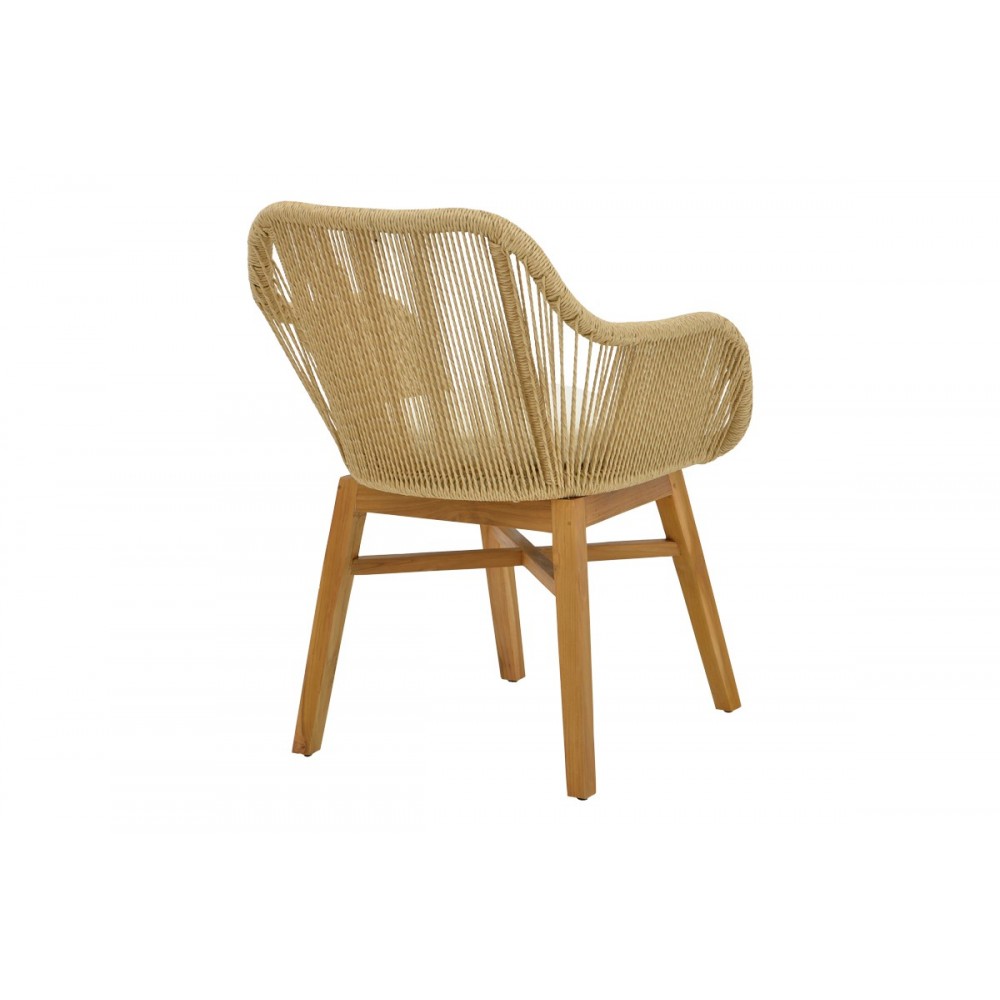 Τραπεζαρία 7τμχ "KALIE-KENDA" από ξύλο/σχοινί σε χρώμα φυσικό/μπεζ Φ120x75