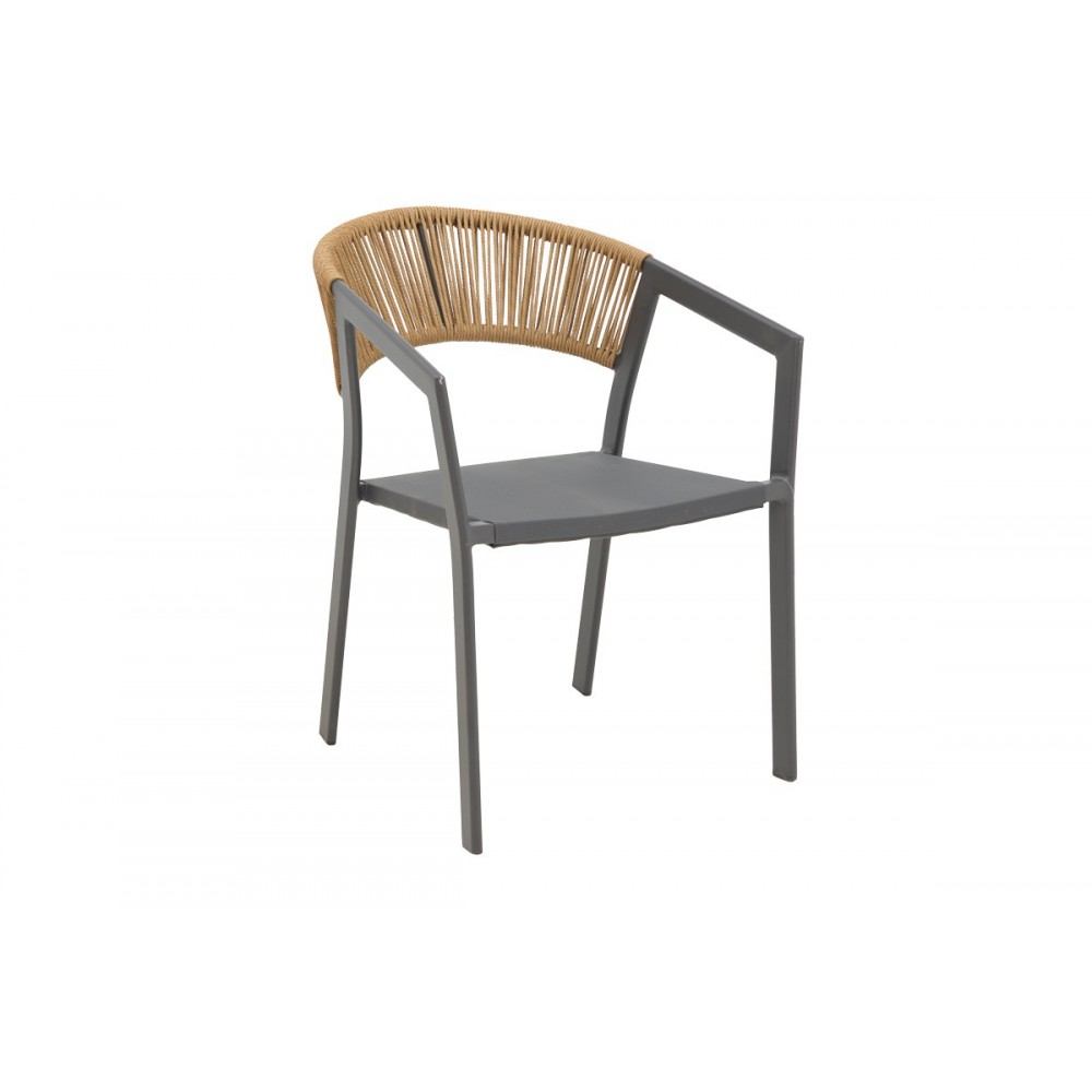 Πολυθρόνα "GLISTEN" από αλουμίνιο/textilene σε χρώμα ανθρακί/φυσικό 58x56x82