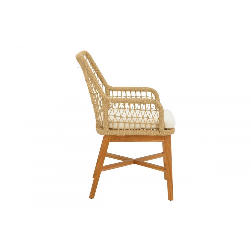 Τραπεζαρία 3τμχ "ELAIZA-KENDA" από ξύλο/σχοινί σε χρώμα φυσικό/μπεζ Φ80x75