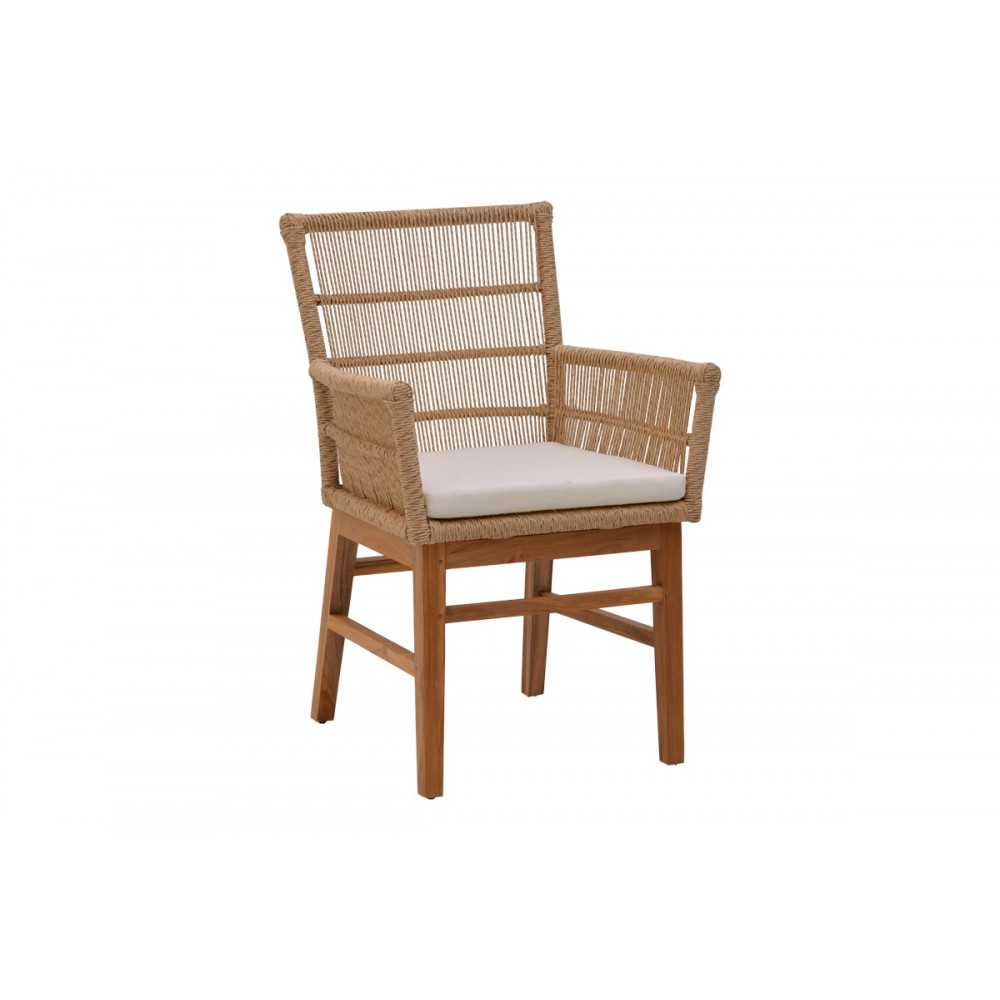 Τραπεζαρία 5τμχ "INCA-KENDA" από ξύλο/σχοινί σε χρώμα φυσικό/μπεζ Φ80x75