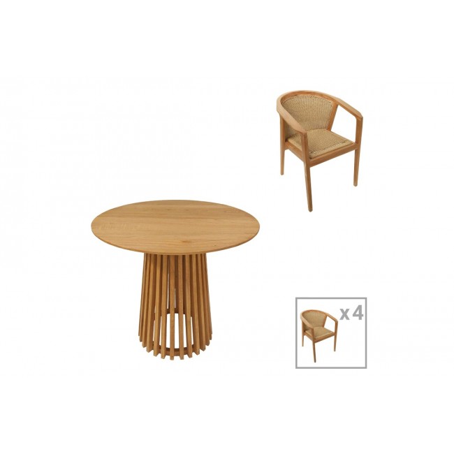 Τραπεζαρία 5τμχ "GRANNY-KENDA" από ξύλο/σχοινί σε χρώμα φυσικό/μπεζ Φ80x75