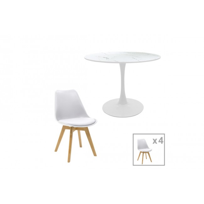 Τραπεζαρία 5τμχ "GASTON-BALOU I" από pp/mdf σε χρώμα λευκό μαρμάρου Φ120x75