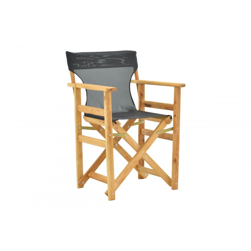 Πολυθρόνα σκηνοθέτη "KOMPA" από ξύλο άβαφο/textilene σε χρώμα μαύρο 56.5x54x88