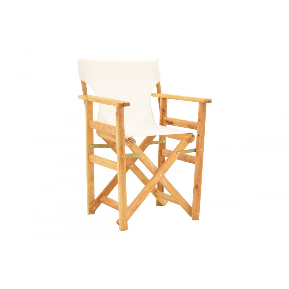 Πολυθρόνα σκηνοθέτη "KOMPA" από ξύλο άβαφο/textilene σε χρώμα εκρού 56.5x54x88