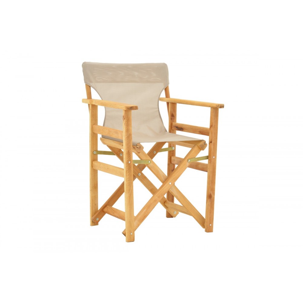 Πολυθρόνα σκηνοθέτη "KOMPA" από ξύλο άβαφο/textilene σε χρώμα taupe 56.5x54x88